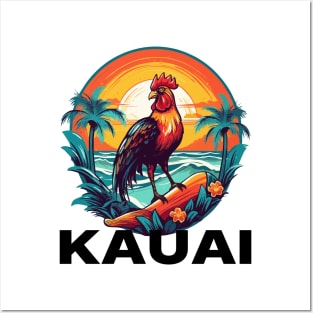 Kauai Hawaii - Rooster (with Black Lettering) Posters and Art